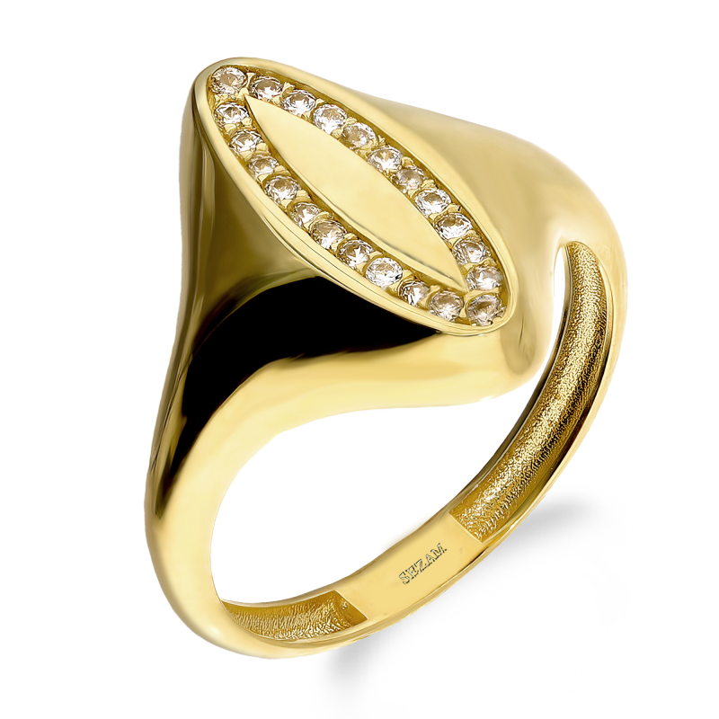 Pierścionek złoty sygnecik z cyrkoniami próba 375