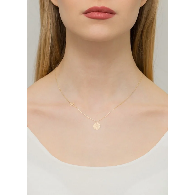 Naszyjnik złoty kula ziemska z diamentem i samolot próba 585