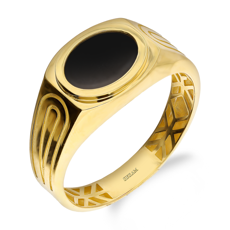 Sygnet złoty owal z onyksem próba 585