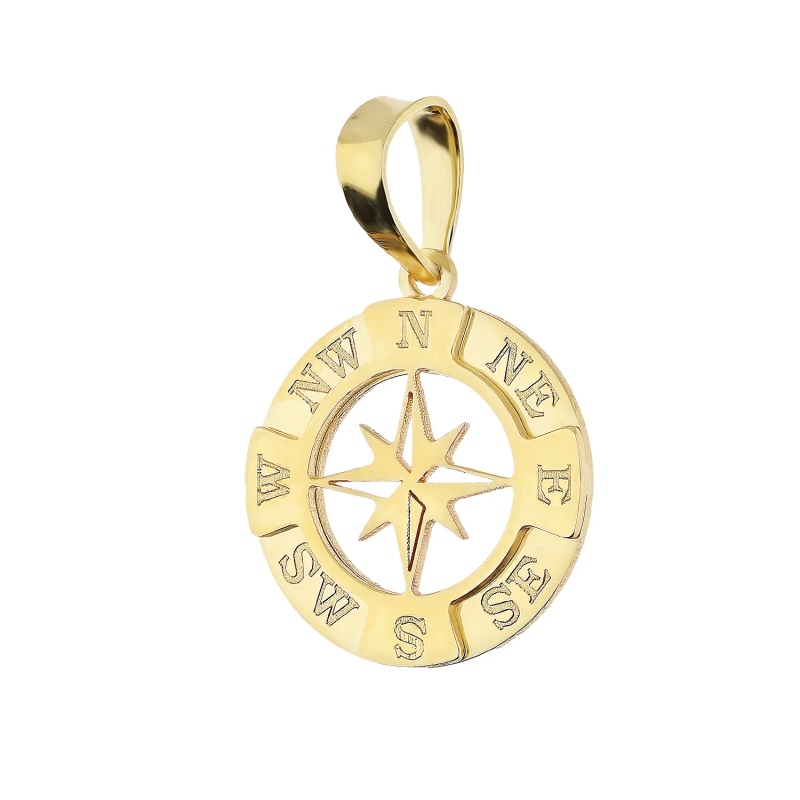 Zawieszka złota róża wiatrów w kole