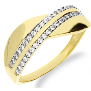 Pierścionek złoty fale z białymi cyrkoniami próba 585