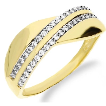 Pierścionek złoty fale z białymi cyrkoniami próba 585