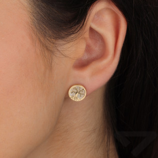 Kolczyki złote koło z drzewem i masą perłową próba 585