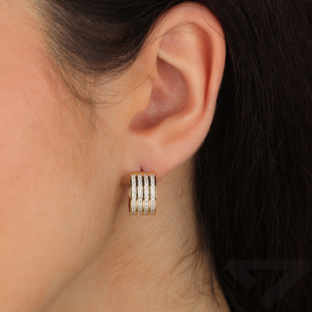 Kolczyki złote kółka z czterema rzędami cyrkonii próba 585