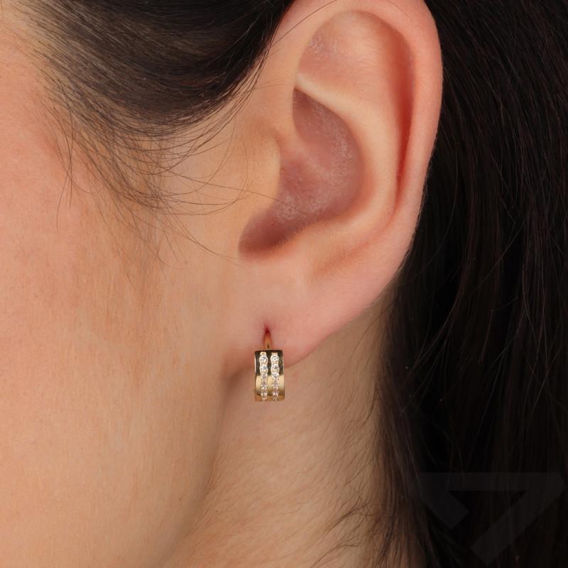 Kolczyki złote kółka z białymi cyrkoniami próba 585