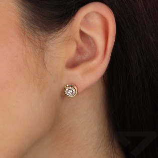 Kolczyki złote koło z białymi cyrkoniami próba 585