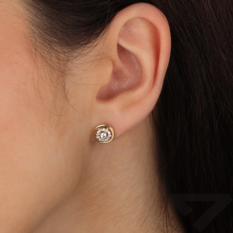 Kolczyki złote koło z białymi cyrkoniami próba 585