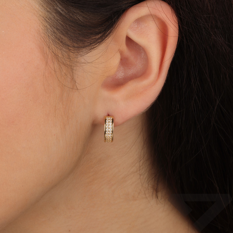 Kolczyki złote kółka z dwoma rzędami cyrkonii próba 585