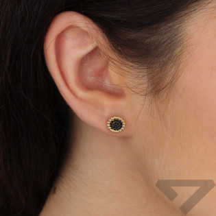 Kolczyki złote słonecznik z czarnymi cyrkoniami próba 585