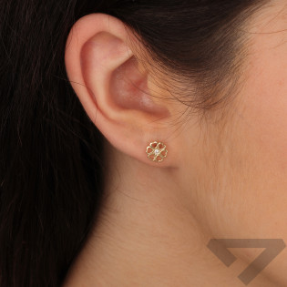 Kolczyki złote kwiatek z białą cyrkonią próba 585