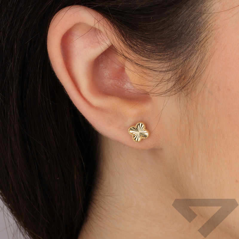 Złote Kolczyki Koniczynki z Grawerem pr. 585 - JubilerSezam.pl