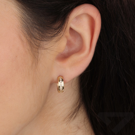 Kolczyki złote kółka z rzędem cyrkonii próba 585