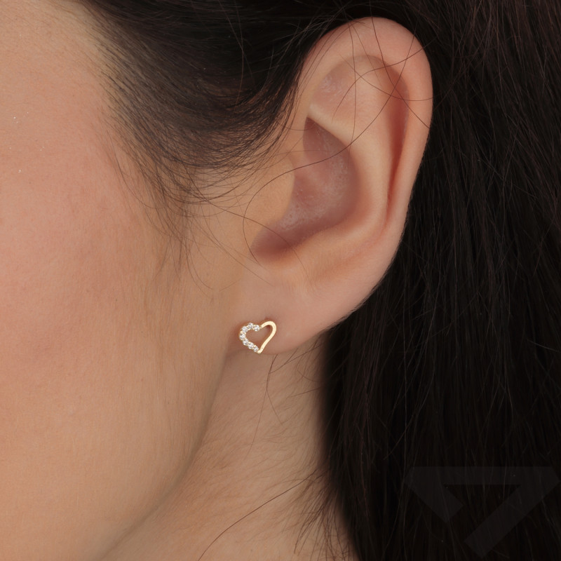 Kolczyki złote serce ramka z białymi cyrkoniami próba 585