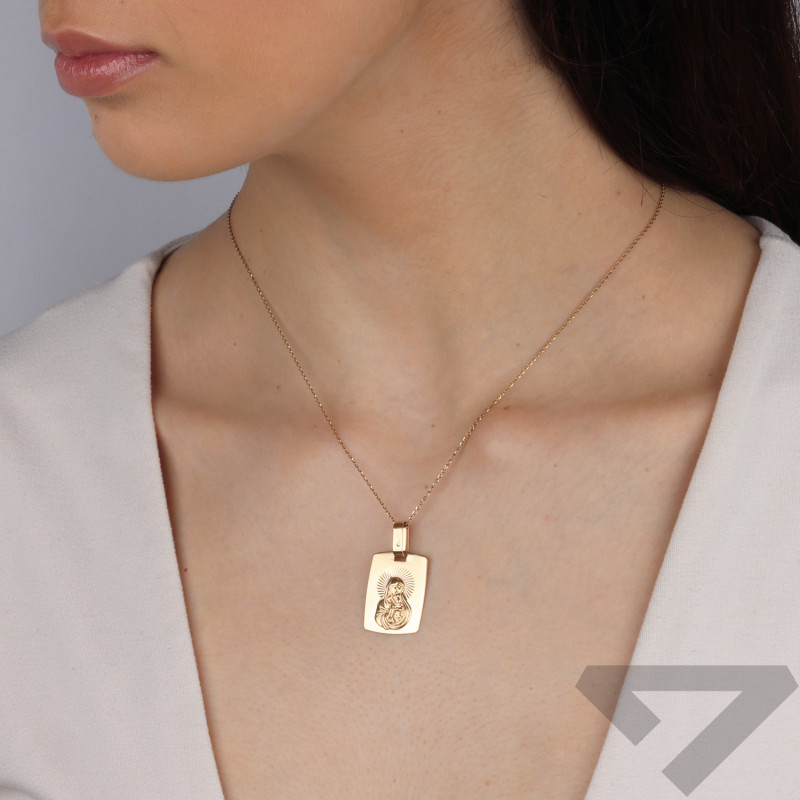 Medalik złoty blaszka z Matką Boską próba 585