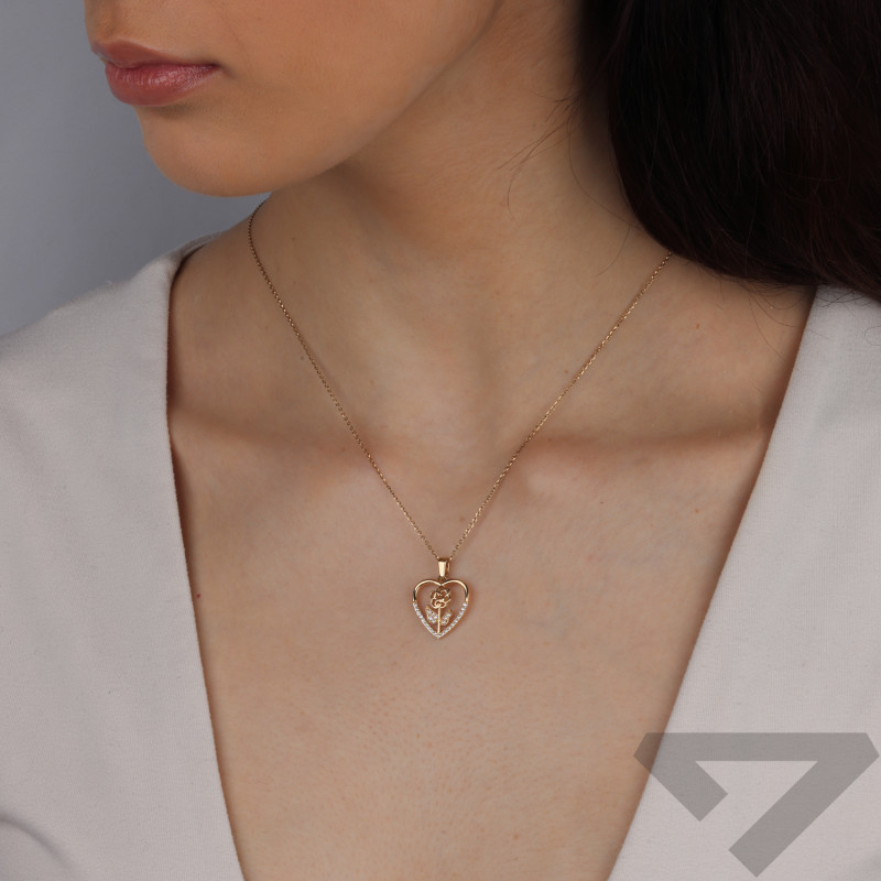 Serduszko złote z kwiatem i cyrkoniami próba 585