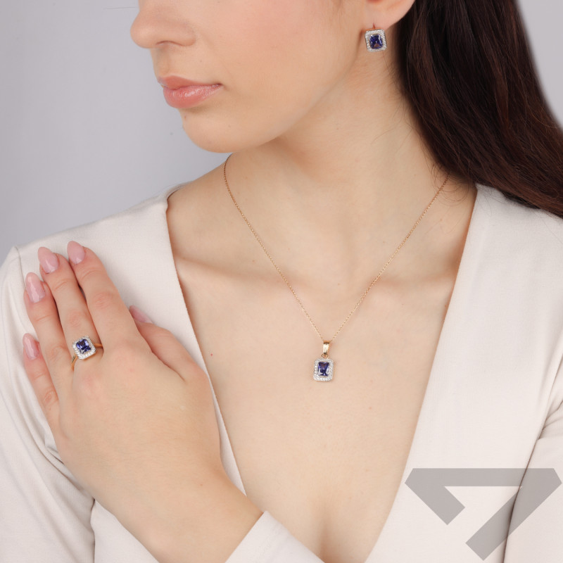 Kolczyki złote markiza z tanzanitem próba 585