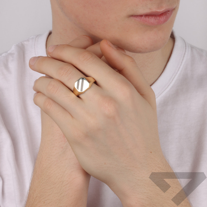 Sygnet złoty kwadrat z onyksowymi paskami próba 585