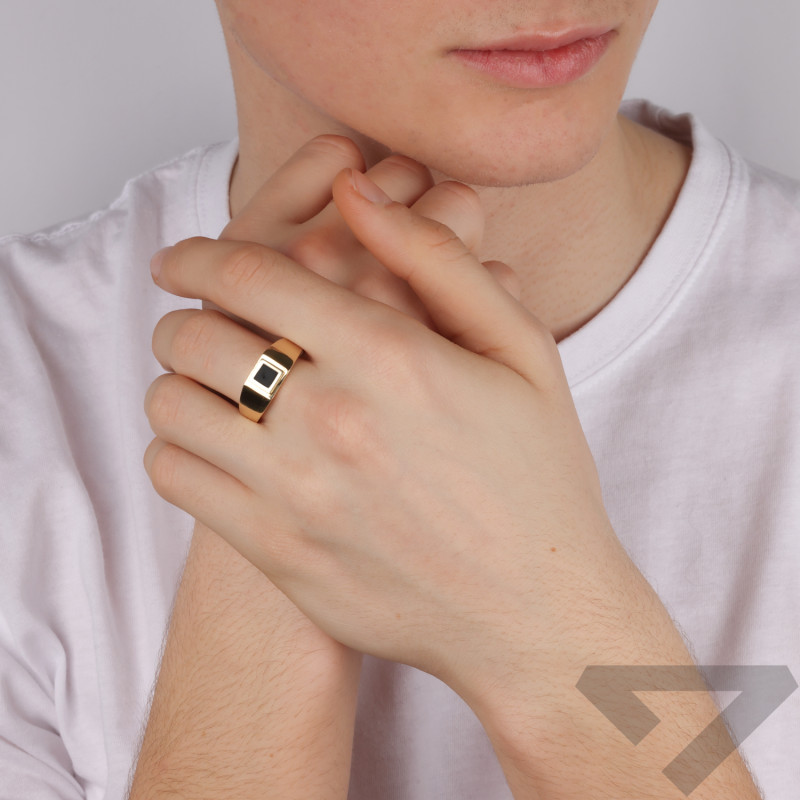 Sygnet złoty kwadrat z onyksem próba 585