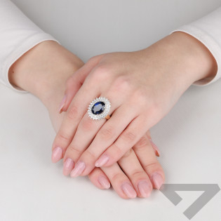 Pierścionek złoty owalna markiza z szafirową cyrkonią próba 585