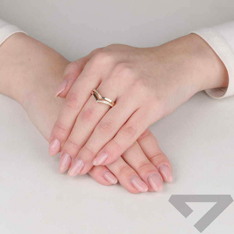 Pierścionek złoty podwójny szpic z cyrkoniami próba 585