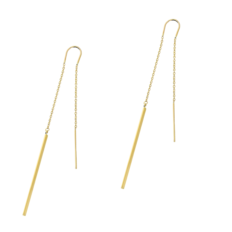 Kolczyki złote pałki na łańcuszku rolo próba 585