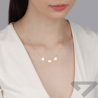 Naszyjnik złoty z koniczynką, sercem i kółkiem próba 585