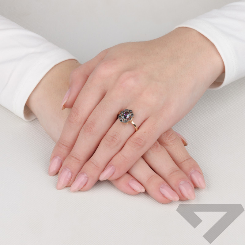 Złoty Pierścionek Markiza z Cyrkoniami pr. 585 - JubilerSezam.pl