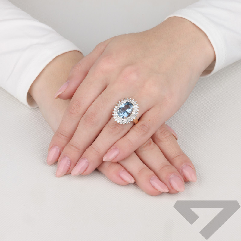 Pierścionek złoty owalna markiza z jasno-niebieską cyrkonią próba 585