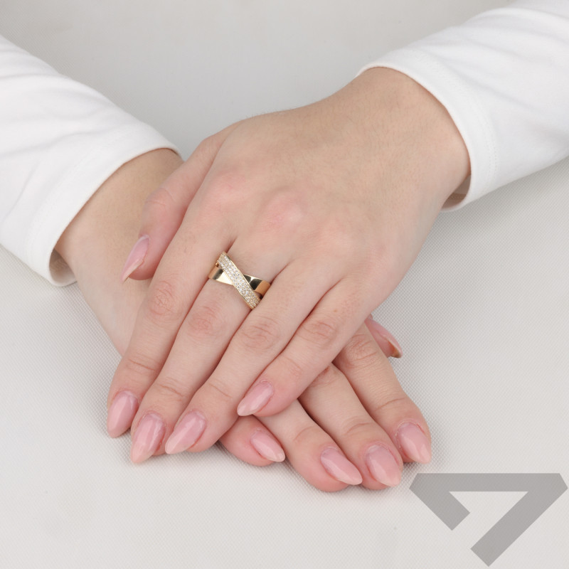 Pierścionek złoty przeplatanka z cyrkoniami próba 585