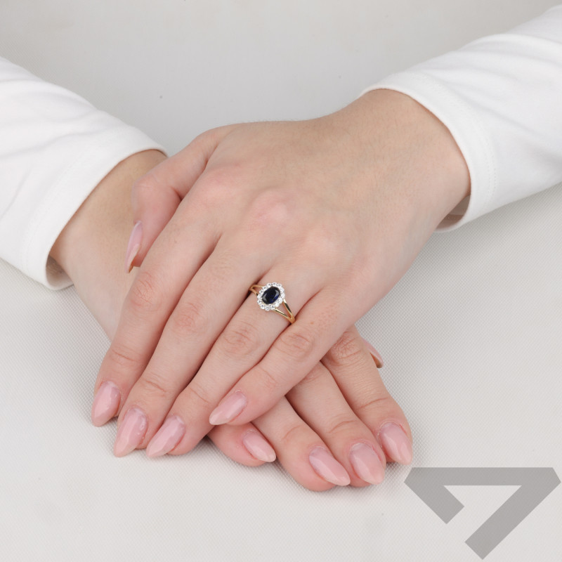 Złoty Pierścionek z Szafirową Cyrkonią Markiza pr. 375 - JubilerSezam.pl