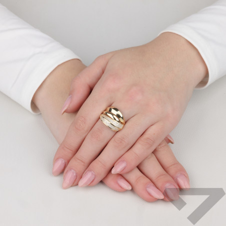 Pierścionek złoty pasy gładkie i z cyrkoniami próba 585