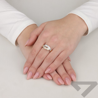 Pierścionek złoty fale z białymi cyrkoniami próba 585