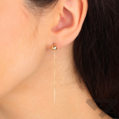 Kolczyki złote z gładką kulką przeciągane próba 375