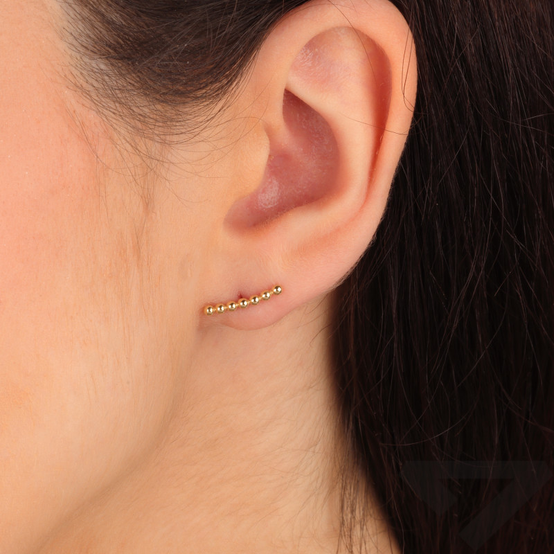 Kolczyki złote kreska z kulkami bead próba 585