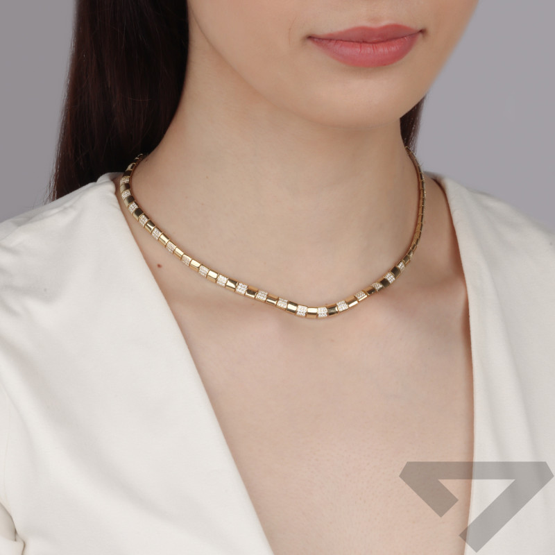 Złoty naszyjnik kwadraty z cyrkoniami pr. 585 - JubilerSezam.pl