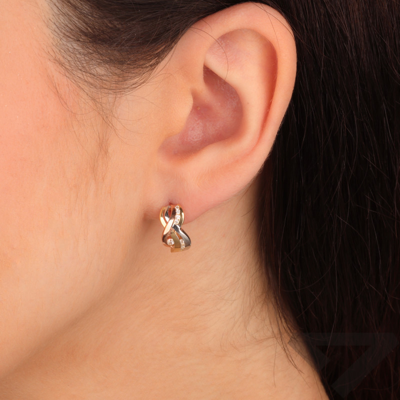 Kolczyki złote plecionka w trzech kolorach próba 585