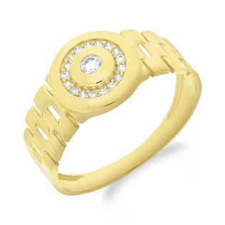 Pierścionek złoty cyrkonie w kole zaprezentowany na finalistce Miss Polski 2025 Kamili Laskowskiej