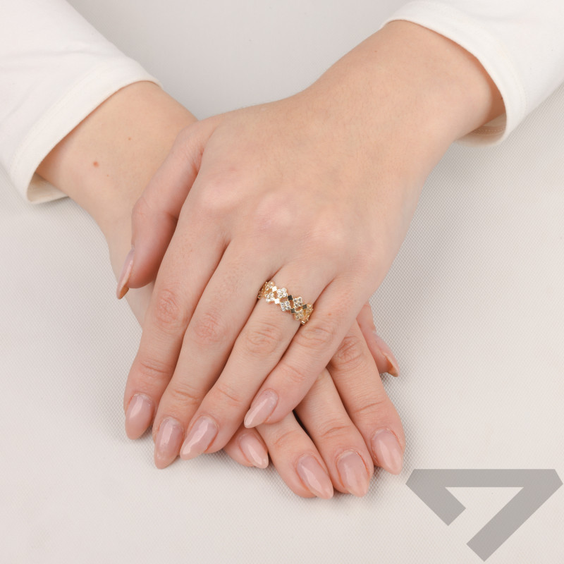 Pierścionek złoty kwiatki z cyrkoniami próba 375