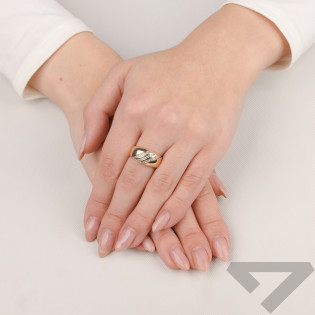 Pierścionek złoty bułeczka z trzema rzędami cyrkonii próba 375