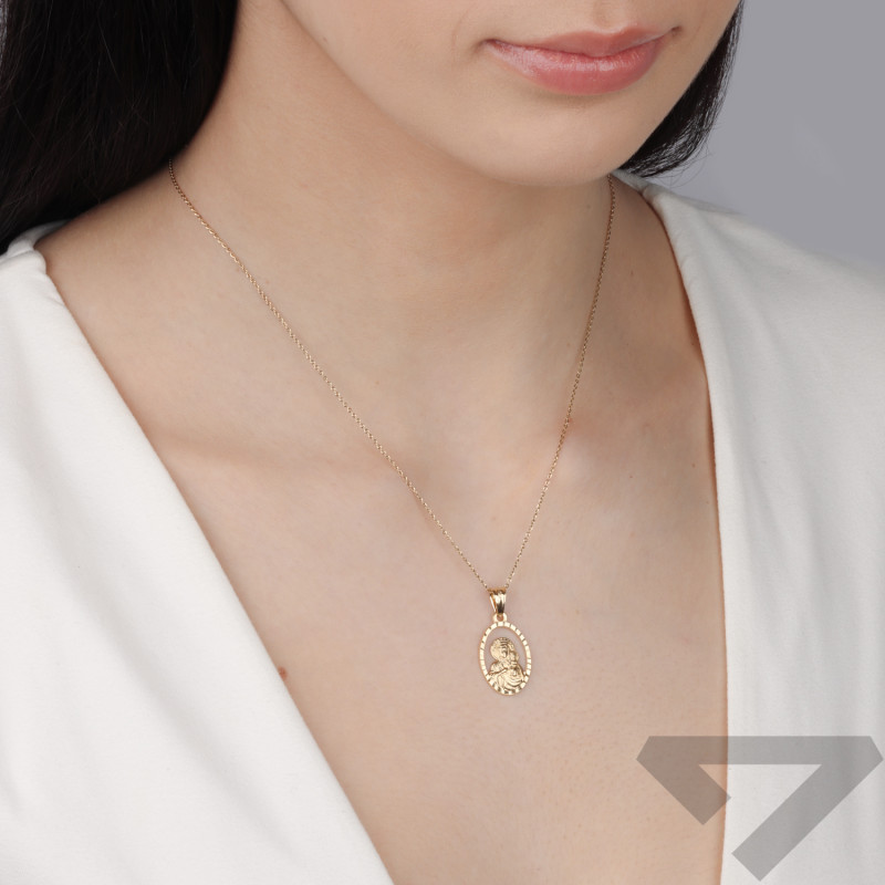 Medalik złoty Częstochowska w owalnej ramce próba 585