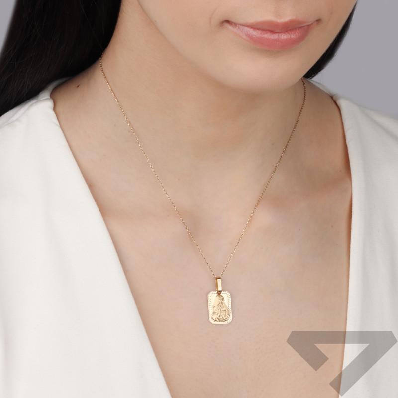 Medalik złoty blaszka z Matką Boską z Dzieciątkiem próba 585