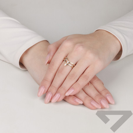 Pierścionek złoty podwójny szpic z cyrkoniami próba 375