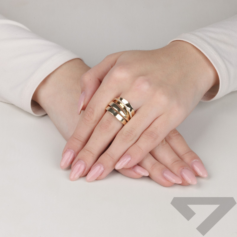 Złoty Pierścionek Szeroki z Cyrkoniami pr. 585 - JubilerSezam.pl