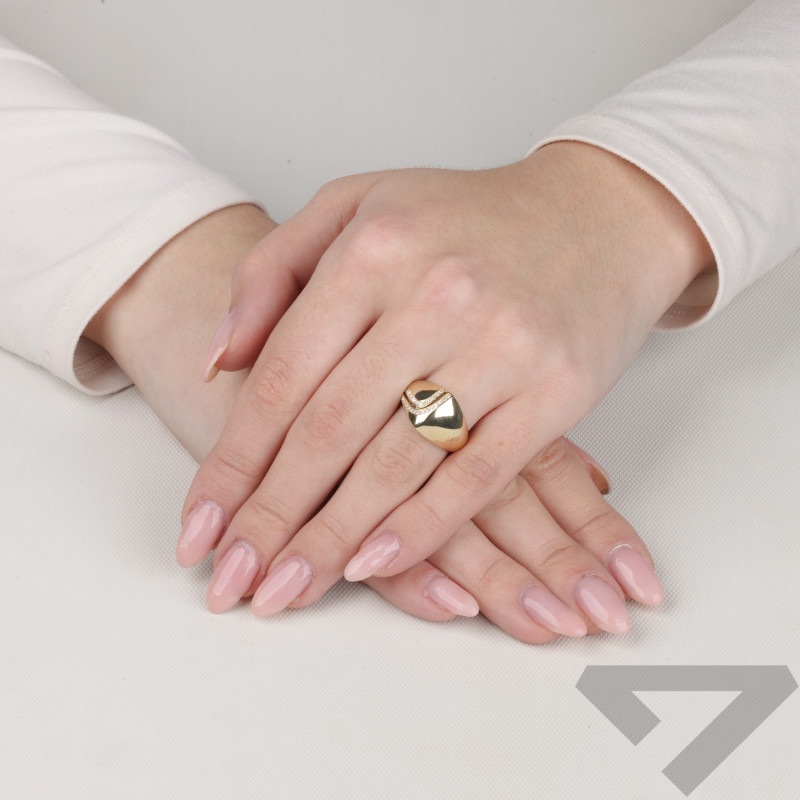 Pierścionek złoty szeroki z falą z cyrkoniami próba 585