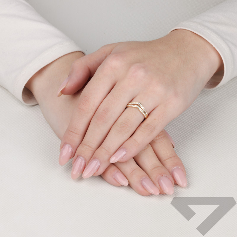 Pierścionek złoty podwójny szpic z cyrkoniami próba 585