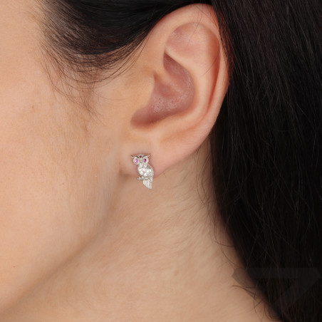 Kolczyki srebrne sowa z cyrkoniami