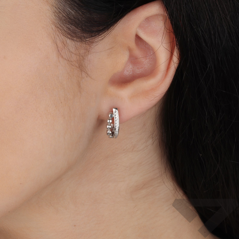 Kolczyki srebrne pałka z cyrkoniami i kulki bead