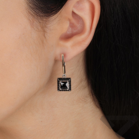Kolczyki srebrne markiza z czarnymi cyrkoniami i złotą blaszką