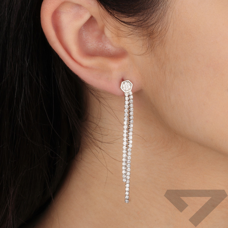 Srebrne kolczyki z cyrkoniami - Sześciokąt, długie - JubilerSezam.pl