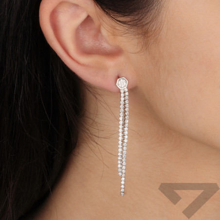 Kolczyki srebrne sześciokąt z dwoma rzędami cyrkonii